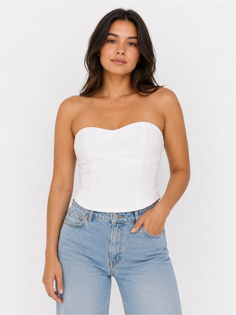 a new day Tube Top Women’s Smocked Bust Ponte Cream Size L